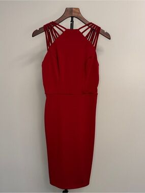 Grace Karin Red Midi Dress with Strappy Halter Detail